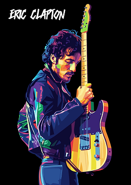 Eric Clapton Colorful Portrait with Guitar