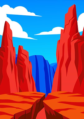 Abstract Canyon Landscape with Striking Red Rock Formations and Blue Sky Metal Wall Print Art
