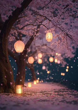 Cherry Blossoms and Lanterns