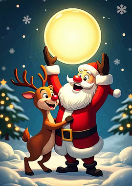Santa and Rudolph with Moon