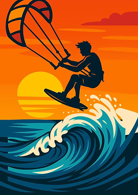 Kitesurfing at Sunset