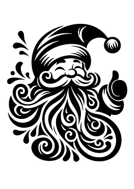 Santa Claus Black and White Illustration