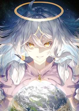 Anime Angel Holding the Earth
