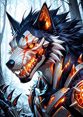 Cyberpunk Werewolf in Snowy Forest