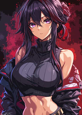 Anime Crop Top Girl with Dark Hair