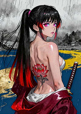 Warrior Girl with Lotus Tattoo