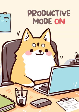 Productive Mode On Shiba Inu Cartoon