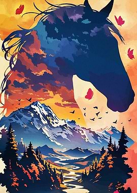 Horse and Mountain Landscape