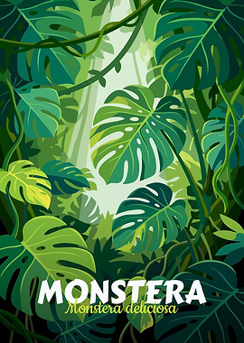 Monstera deliciosa jungle illustration