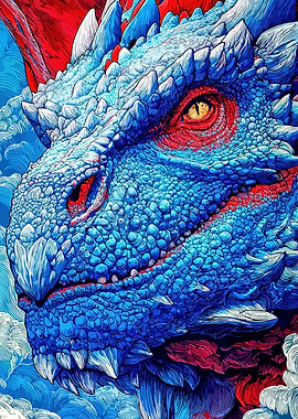 Blue and Red Dragon Close-Up