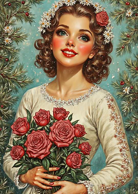 Vintage Portrait of Woman with Roses
