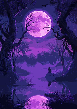 Purple Pixel Art Moonlit Night