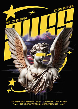 Angel Statue with Cyberpunk Elements