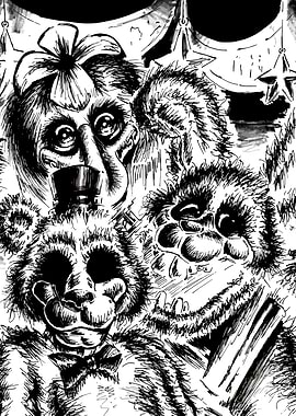 Creepy Animatronic Characters Ink Drawing
