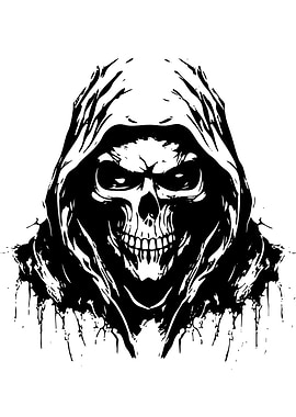 Grim Reaper Skull Black and White