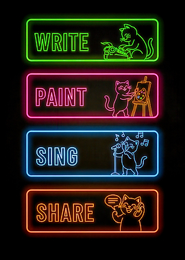 Neon Cats: Write, Paint, Sing, Share