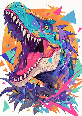 Colorful Tyrannosaurus Rex with Geometric Shapes