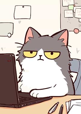 Grumpy Cat Working on Laptop