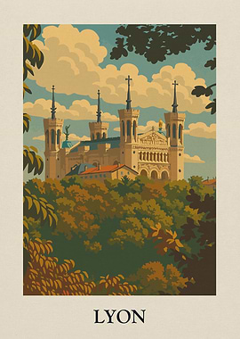 Lyon Basilica Travel Poster