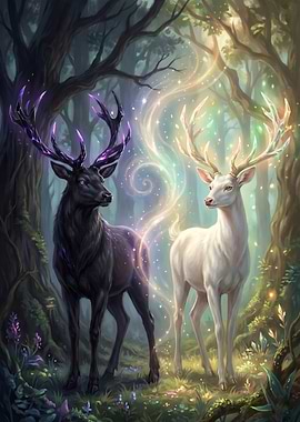 Black and White Deer in Forest