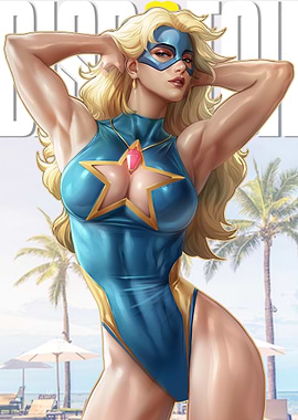 Blonde Blazer in swimsuit