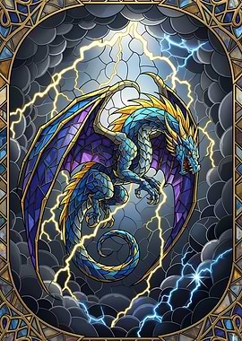 Stained Glass Dragon with Lightning