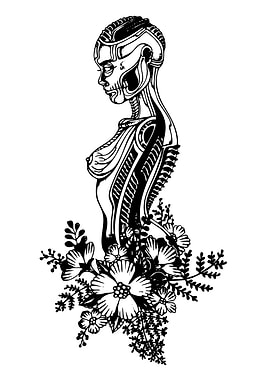 Cyborg Woman with Floral Accent