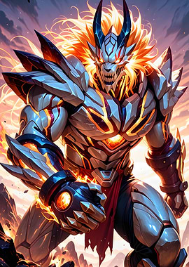 Armored Wolf Warrior with Fiery Hair