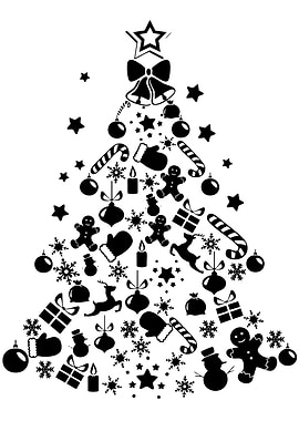 Christmas Tree Silhouette with Holiday Icons