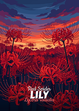 Red Spider Lily Field at Sunset