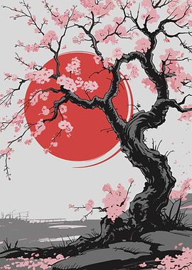 Cherry Blossom Japanese Red Moon