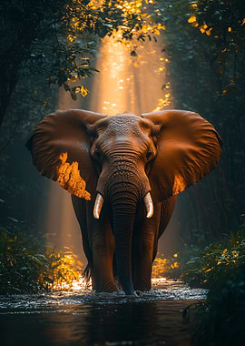 Elephant in the jungle river