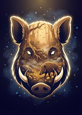 Boar Head Forest Illustration