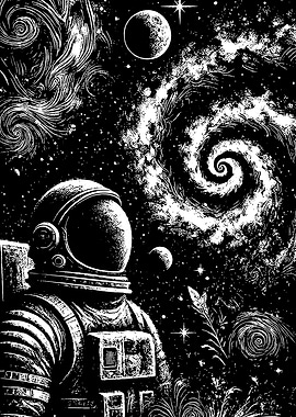 Monochrome Astronaut in Space Art