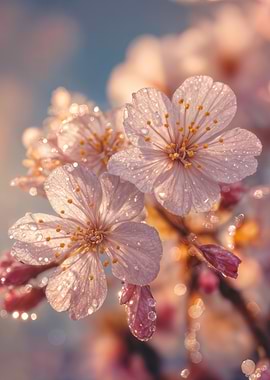 Cherry Blossoms with Dew Drops