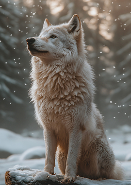 White Wolf in Winter Forest