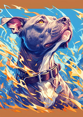 Pitbull Dog with Fiery Aura