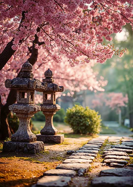 Garden with Cherry Blossoms