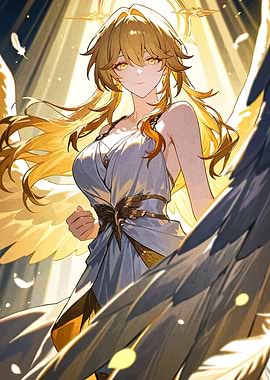 Anime Angel with Golden Wings
