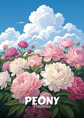 Peony Flower Field Illustration