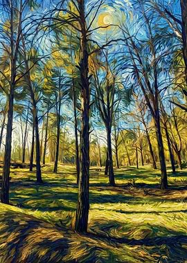 Impressionistic Forest Landscape with Sunlight