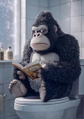 Gorilla Reading on Toilet