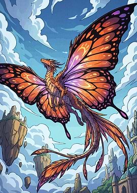 Butterfly-winged Dragon Soaring Through the Sky