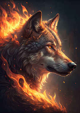 Fiery Wolf Portrait