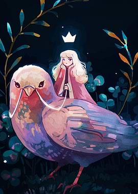 Girl riding a giant bird