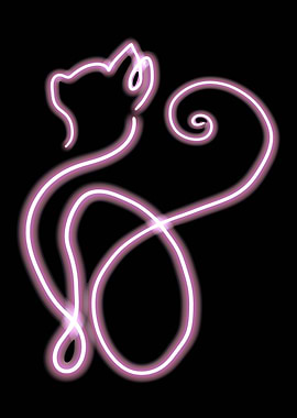 Neon Pink Cat Line Art