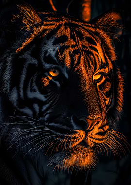 Tiger Portrait with Orange Lighting