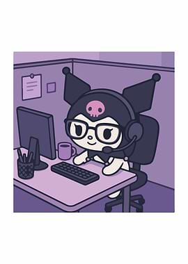 Kuromi working at a desk