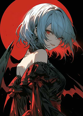 Anime Vampire Girl with Red Eyes
