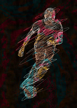 Abstract Soccer Player Scribble Art